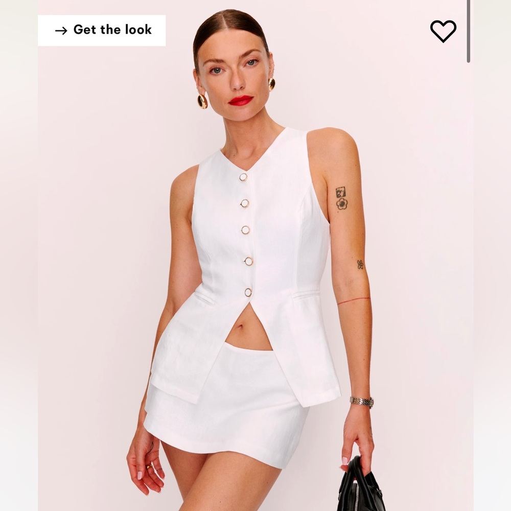 Reformation White Sleeveless Button-Down Top